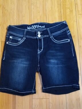 Wallflower Shorts Dark Indigo Blue Jean w/ Embellished Pockets Sz 9 Juniors